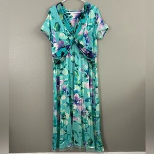 SOFT SURROUNDINGS Savior Dress Size L Floral Midi Twist Knot A-Line Boho Jersey